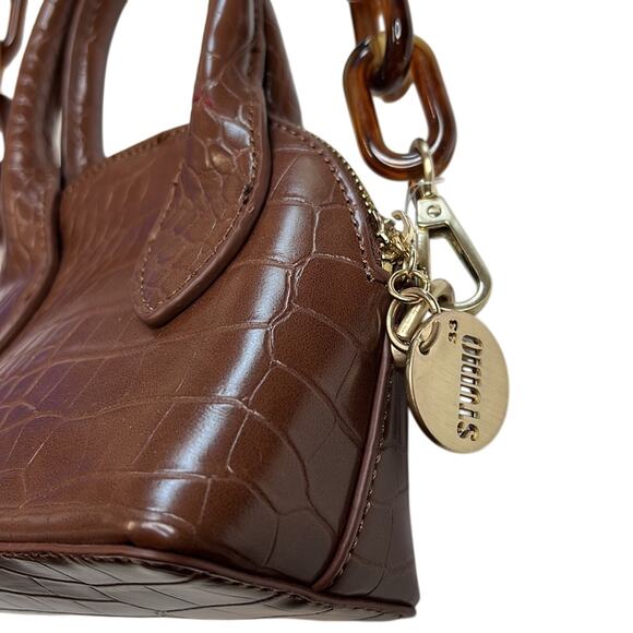 Studio 33 Cognac Brown Leather Crocodile Skin Mini Dome Bag w/ Link Strap, NWT - Picture 3 of 7